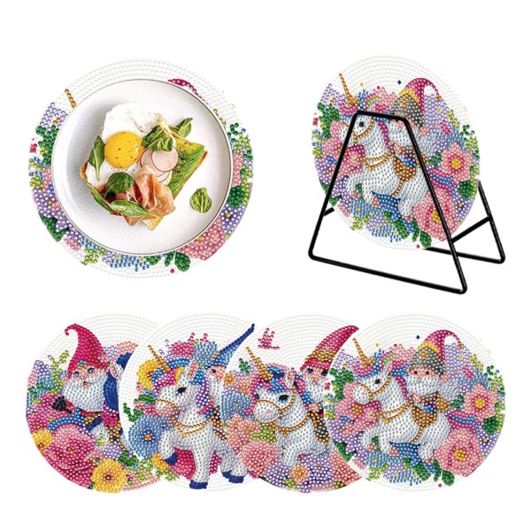 4PCS Acrylic Diamond Painting Placemats for Dining Table Decor Kit (Gnome Unicorn)